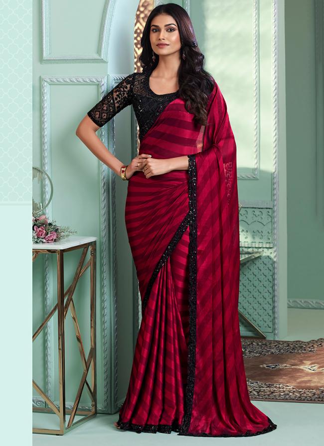 Silk Red Party Wear Embroidery Work Saree